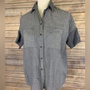 Madewell Chambray button front top Blue White Striped Button-Front Short Sleeve